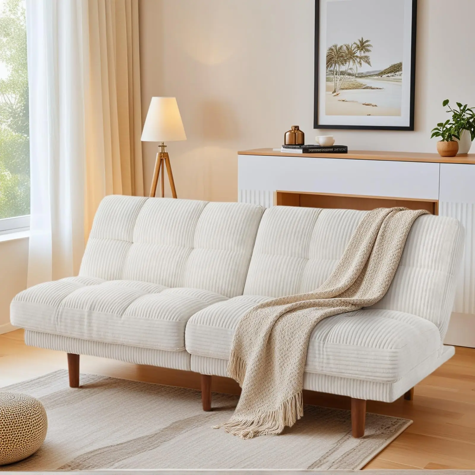 

65 Inch Convertible Futon Sofa Bed With Adjustable Backrest Corduroy Fabric Loveseat For Living Room Office