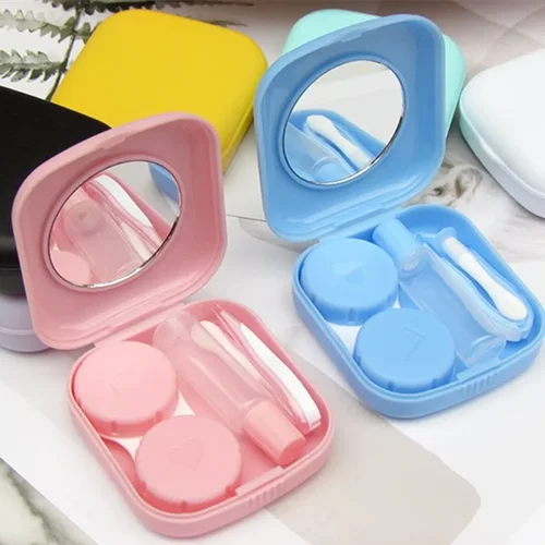 Kit de viaje encantador, Mini estuche para gafas de contacto de bolsillo, Kit de viaje, caja para lentes de espejo fácil de llevar, contenedor, 1 ud.