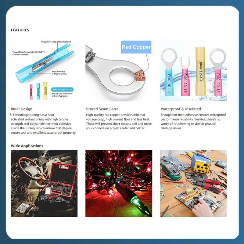 

AB02 560PC Marine Grade Heat Shrink Wire Connectors-Electrical Connectors Kit AWG22-10 Waterproof Insulated Crimp Connector