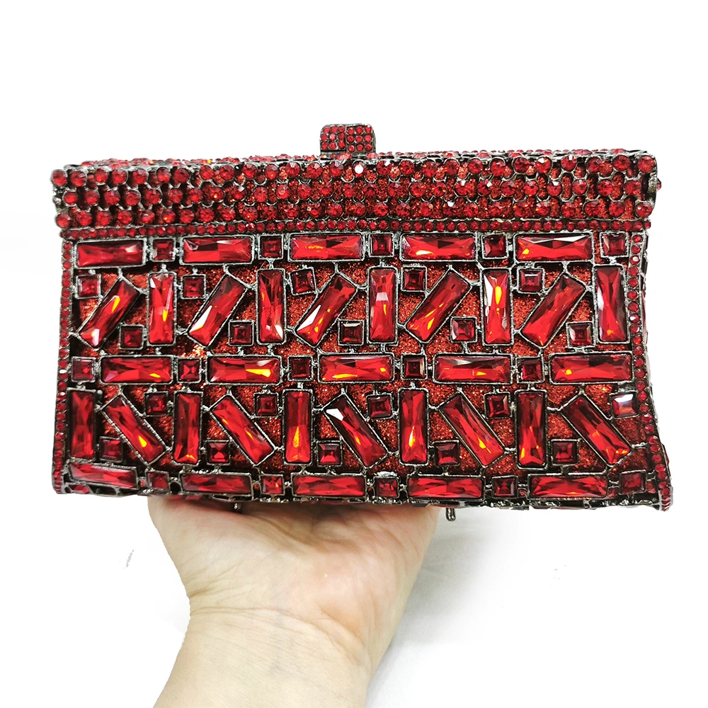 WHTUOHENG Bolso de Noche Rojo/Plateado con Diamantes de Cristal, Cartera de Mano para Mujer, Bolso de Fiesta con Pedrería, Clutch Nupcial para Cena