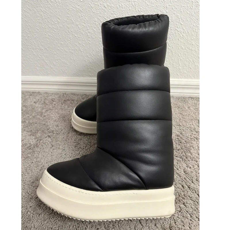 

Black Slip-On Platform Puffy Snow Boots Man Winter 2026 Warm Mid-Calf Boots Thick Sole Waterproof Casual Shoes Men's Shoes