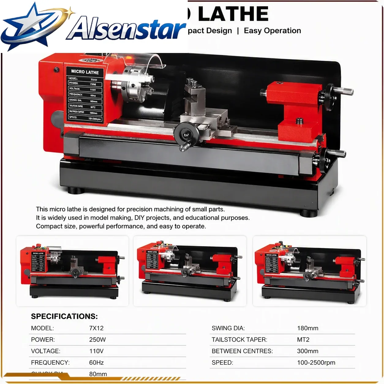 Mini Lathe Small Lathe C0 Small Size and Weight Easy To Operate and Easy To Carry