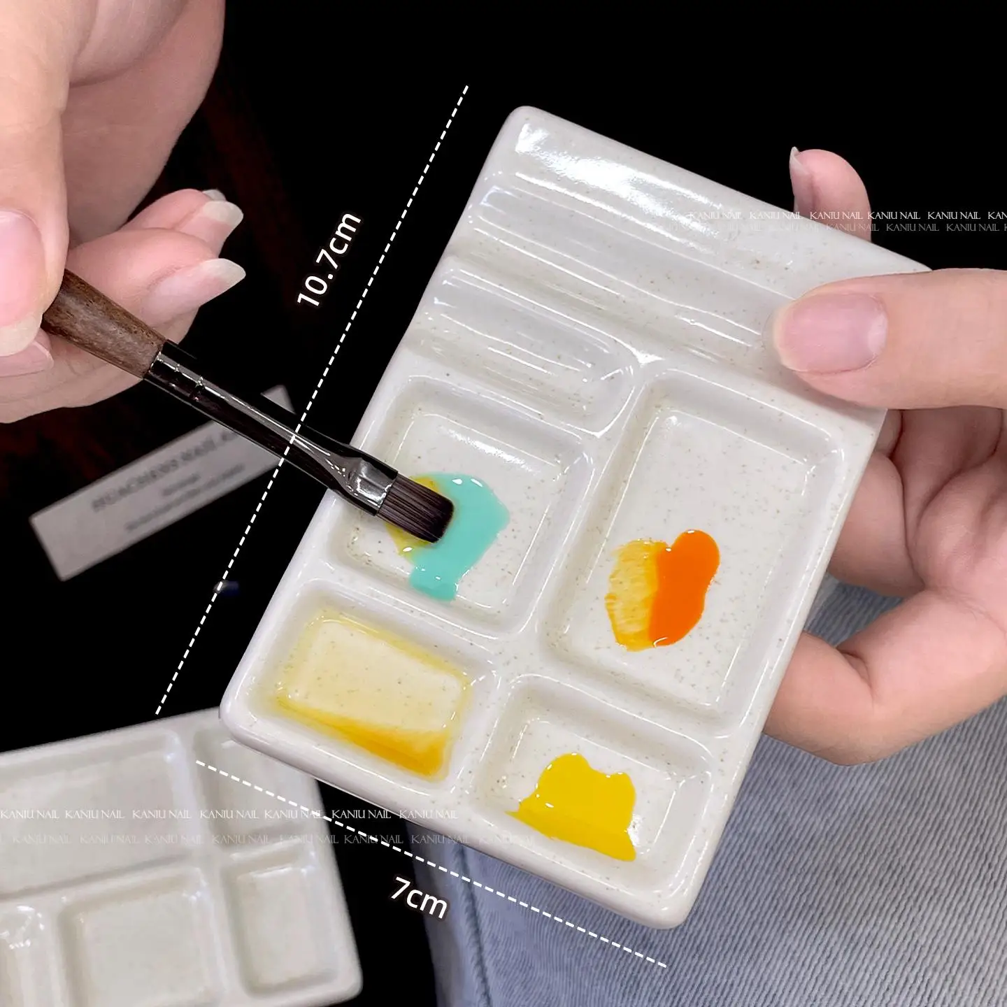White Ceramic Nail Palette Multipurpose Artist Porcelain Nail Mixing Tray With Brush Holder Brush Easy To Clean Manicure Tool