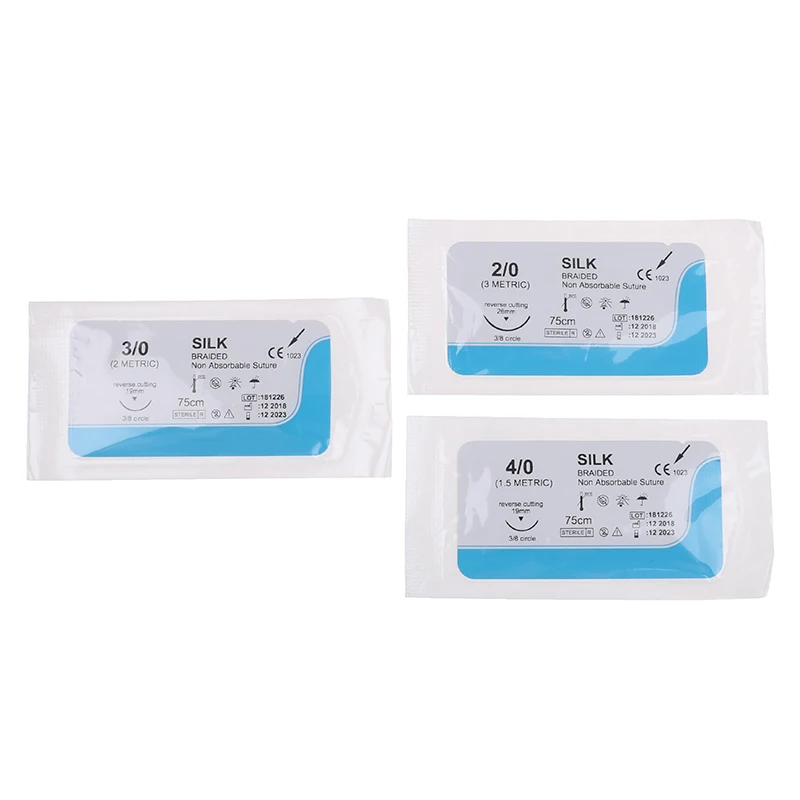 12pcs 2/0 3/0 4/0 Needle Suture Nylon Monofilament Medical Thread Suture For Medical Surgical Suture Non-injured Suture Tool