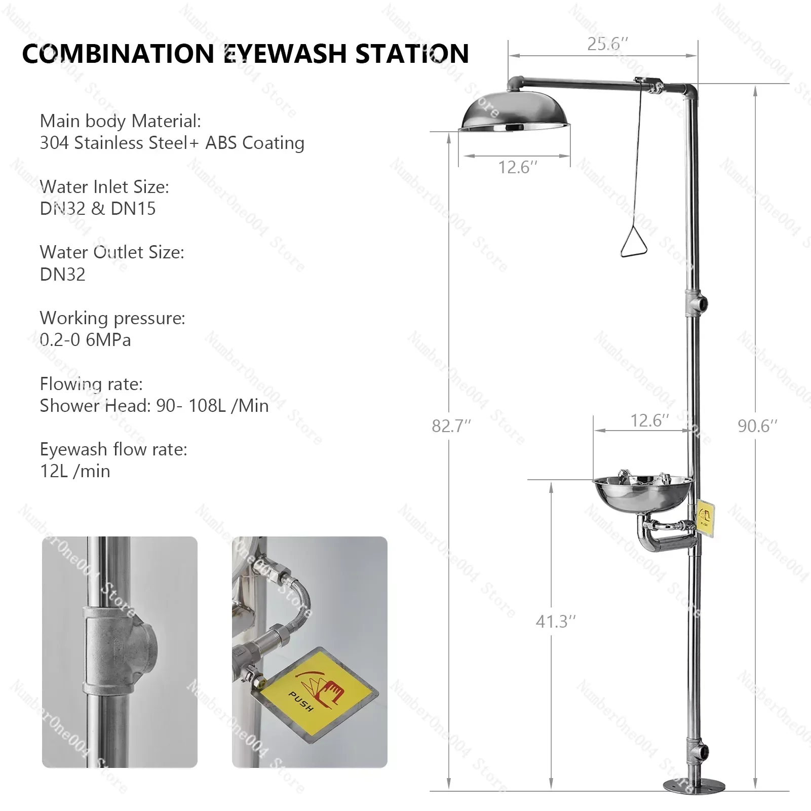 Shower Eyewash Eye Wash Station Stainless Steel Combination Shower Station Floor Standing Vertical Rain Shower