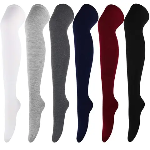 Women Solid Colors Stockings Long Over Knee High Socks Dance Cosplay Performance Socks Classic Colors Leggings Black White Gray