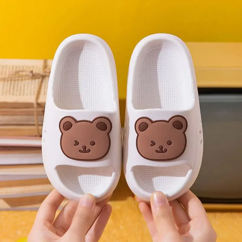 Summer Cute Bear Kid Slippers Indoor Non-Slip Soft Bot Sandals Comfort Baby Hole Shoes Boys Girls Home Slippers Bathroom Slipper