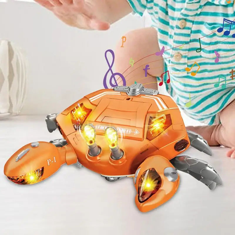 Brinquedo de caranguejo rastejante elétrico das crianças led dança andando brinquedo musical simulação inovadora modelo animal para aprendizagem pré-escolar