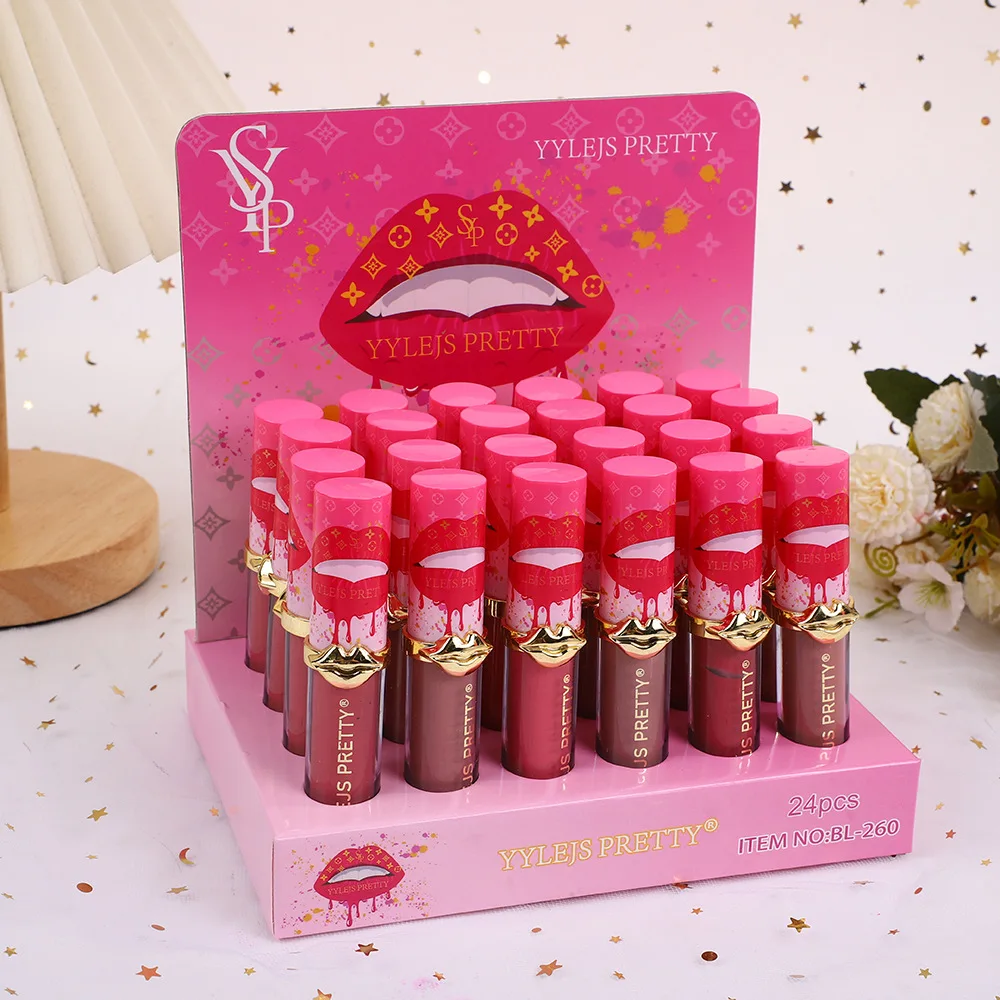 24 قطعة أحمر الشفاه السائل المخملي غير اللامع 6 ألوان امرأة مقاوم للماء طويل الأمد غير لاصق الشفاه الصبغات الشفاه ماكياج السائبة بالجملة