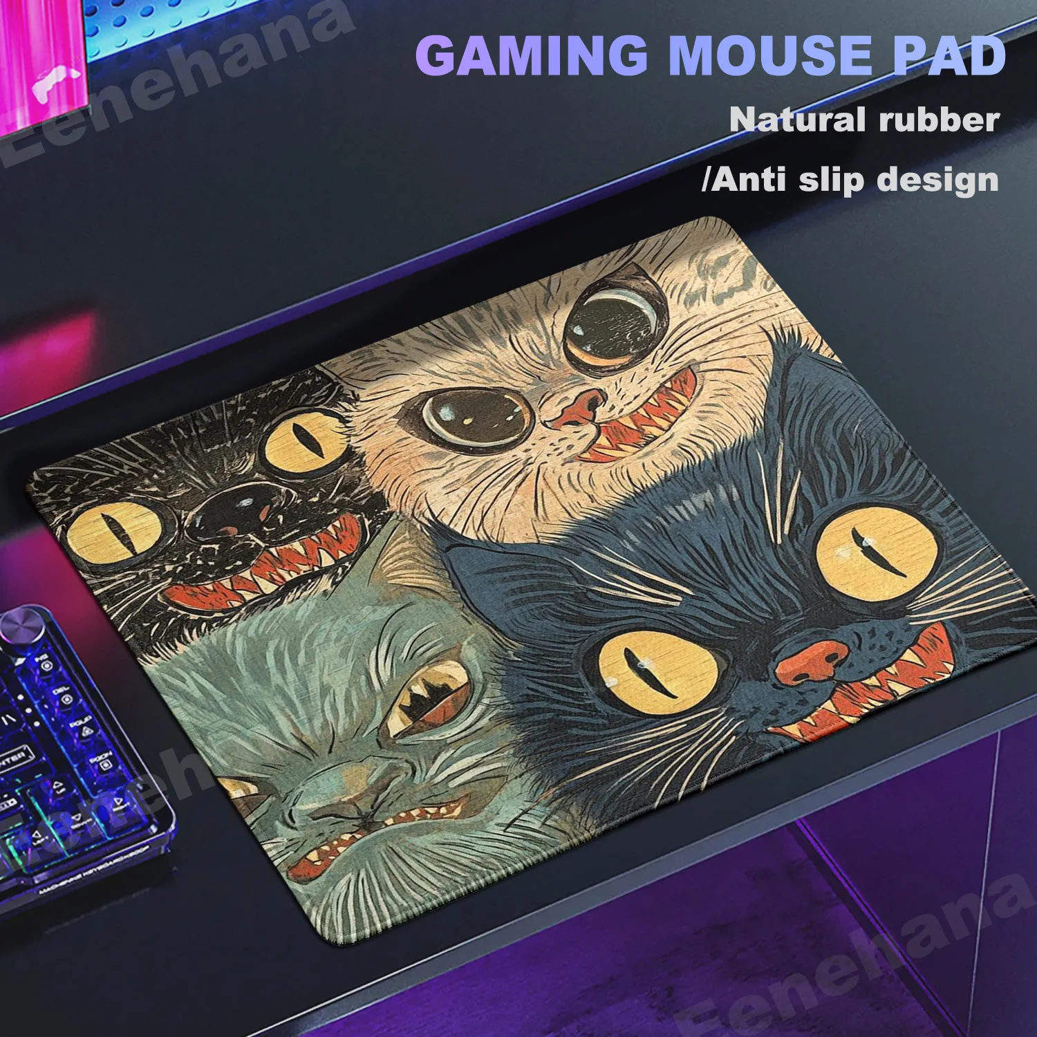 Tapis de souris Ukiyoe HD, petit chat mignon, tapis de souris en caoutchouc E-Sports, design de bureau, accessoire de bureau de jeu