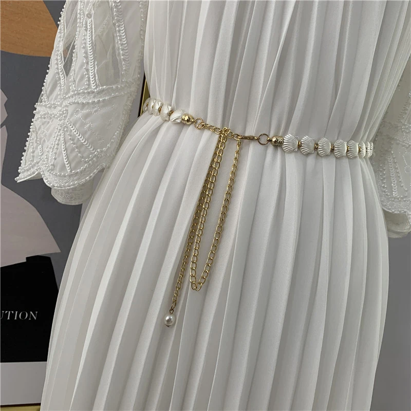 New Pearl Shell Dress Belt Fancy Women Waistband  Chain