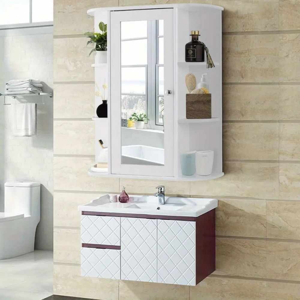 

Home Bathroom Wall Mount Cabinet Storage Shelf Over Toilet w/ Mirror Door