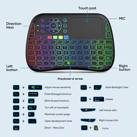 M9 Bluetooth Mini Wireless Keyboard 7 Backlit 2.4G Voice Air Mouse Remote Lithium Battery for Android TV Box PC