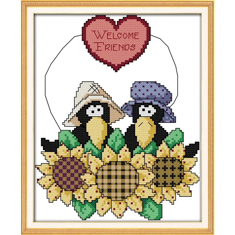 

Joy Sunday New Stamped Cross Stitch Ki,11CT/14CT/16CTDIY Easy Pattern Aida Fabric Embroidery Set-Welcome Friends
