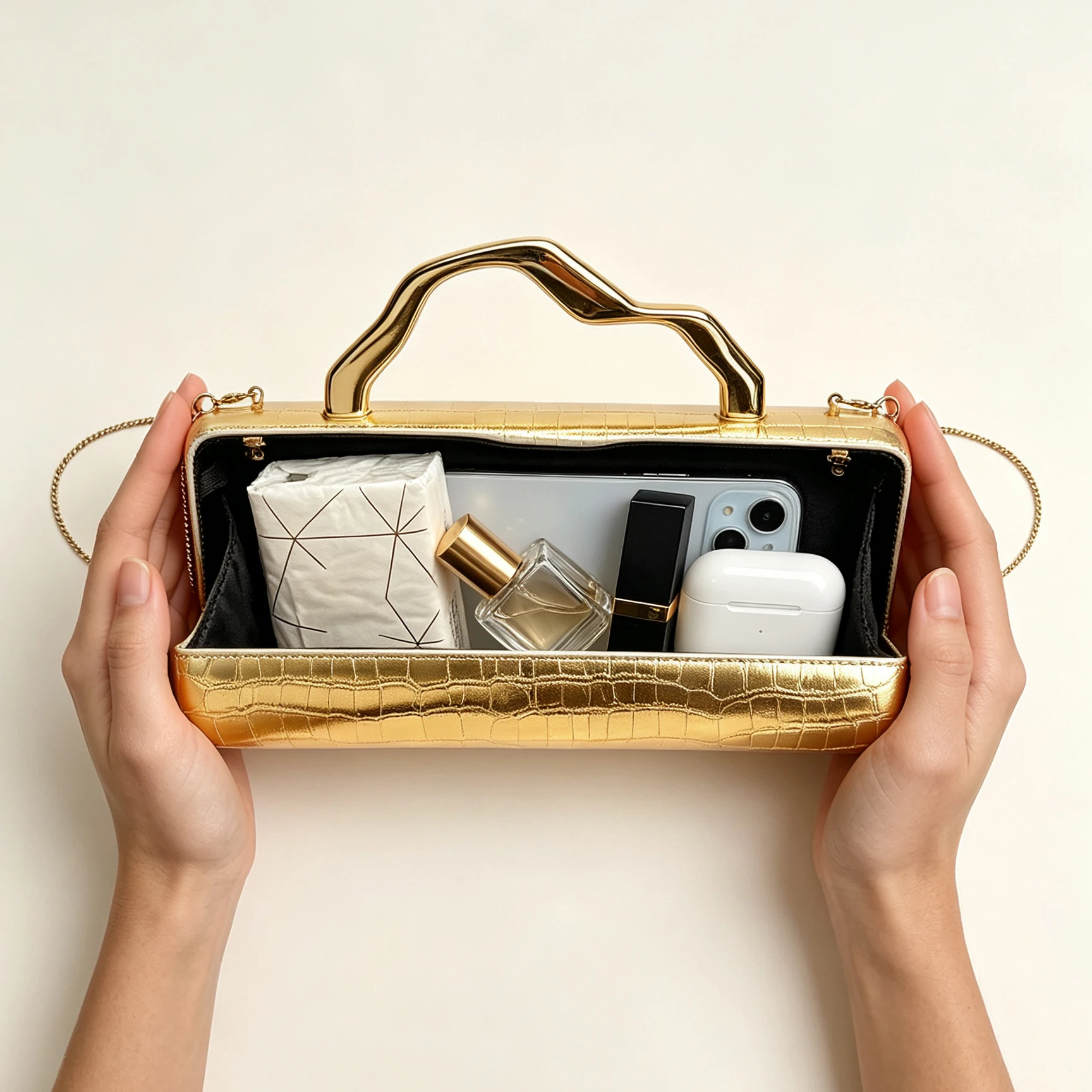Luxuriöse Abendclutch mit Krokodilprägung in Gold, Damenmode, Party-/Hochzeitstasche, Umhängetasche mit Kette, lange Damenbrieftasche. – Detail 5