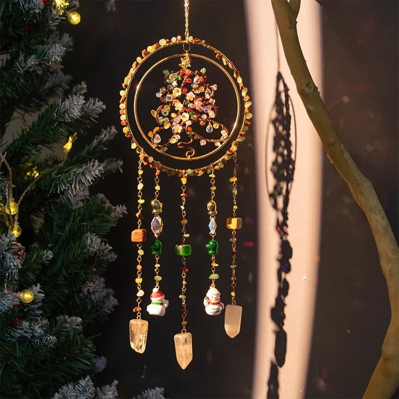Tree Crystal Raw Stone Wind Chimes Wall Hangings Decor Window Pendants Home Decorations Prisms Rainbow Makers For Girls Gifts