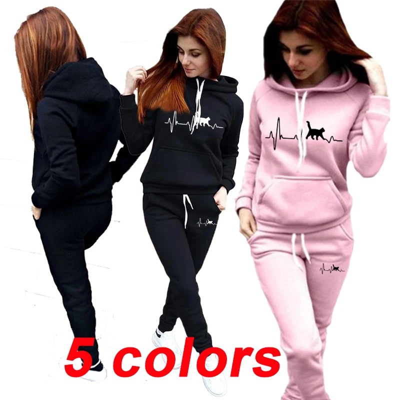 

2023 Женский комплект с толстовкой с принтом, спортивная одежда с длинным рукавом, пуловер с кулиской для женщин, спортивная одежда, спортивная одежда для бега