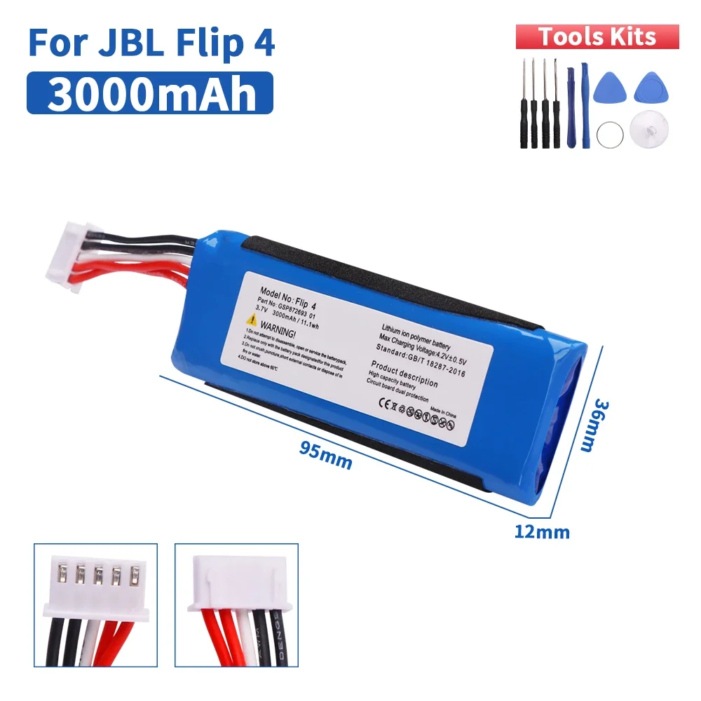 بطارية 3.7 فولت 3000 مللي أمبير في الساعة Flip 4 لاستبدال جديد GSP872693 01 لبطارية JBL Flip 4/Flip 4 إصدار خاص 1-5 قطعة