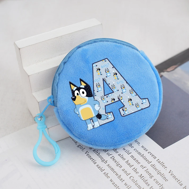 Blueyi Bingo Round Coin Purse Cute Cartoon Plush Wallet Boys Girls Portable Mini Storage Bag Backpack Accessories Children Gifts