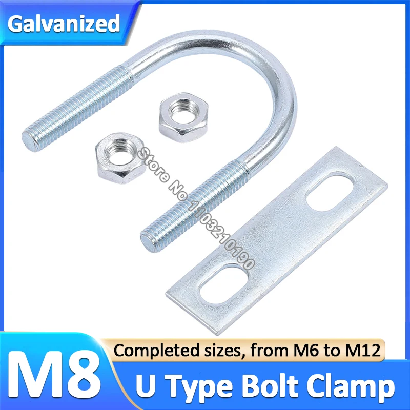 

M8 Galvanized U Bolts Clamp U-shaped Screw Clamp U-type Pipe Clamp with Plate Nuts Fillet U-clip Baffle Tube Holder Fixed Buckle