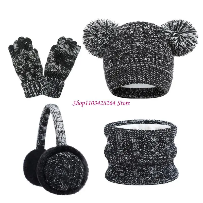Boy Girls Winter Hat Scarf Gloves Earmuffs Set Soft Outdoor Gears Comfortable view 4