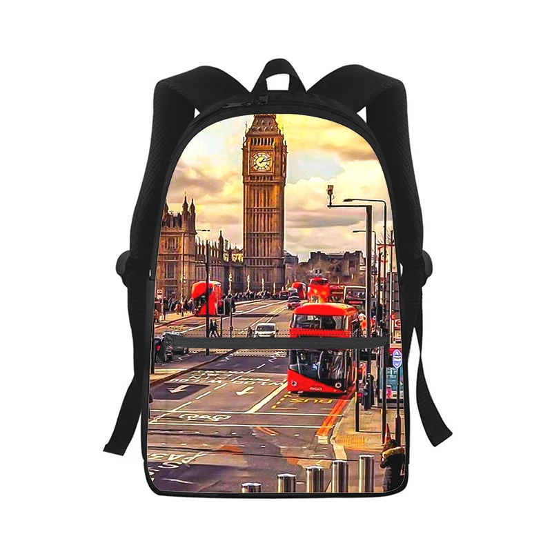 Cartoon 3D Print Backpack for Kids, School Bag, Travel Shoulder Bag, Inglaterra I Love London, homens e mulheres, estudante, moda