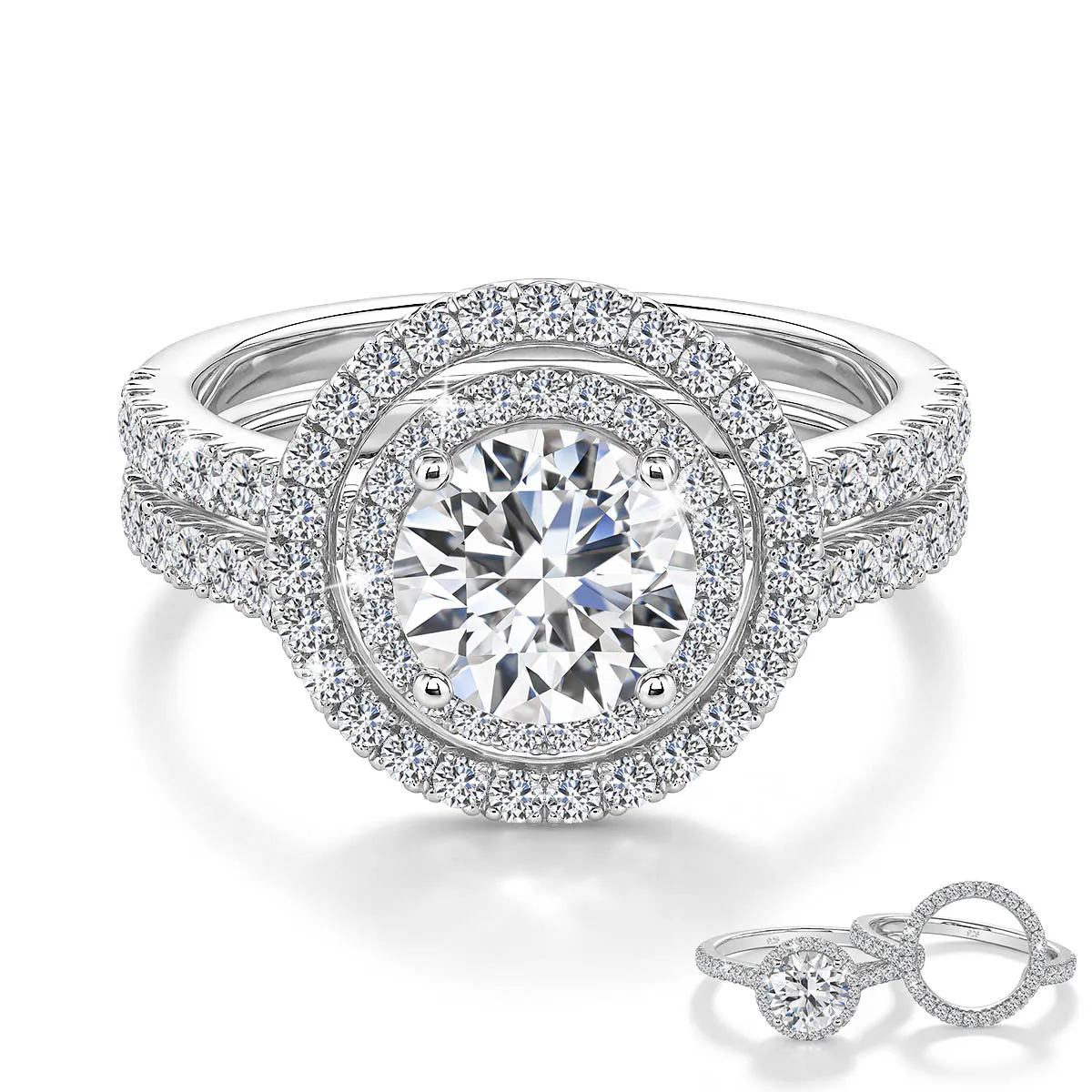 

Double Halo Bridal Ring Set 925 Silver 1.2ct Round Moissanite 2 Piece Stackable Engagement Wedding Band for Women Luxury Gift