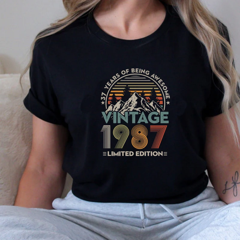 37 Years of Being Awesome Vintage 1987 Limited Edition Women T Shirt Cotton Retro 37th Old Birthday Clothes Mountains Top Tshirt