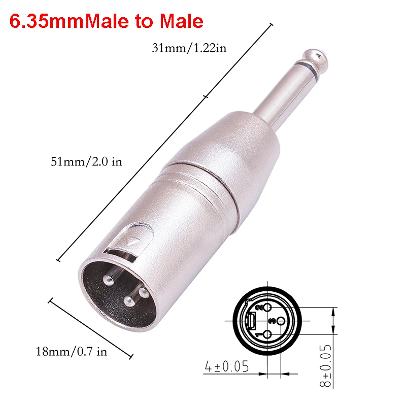 1PCS 3-Pin XLR Plug to 6.35mm Plug Adapter Jack Male&Female Plug TRS Stereo Audio Cable Mic Adapter For Mixer Amplifier Speaker