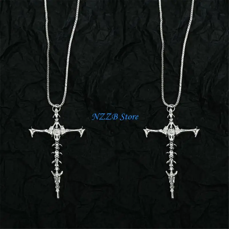T21F منفعل الصليب سحر سلسلة عنق سبيكة قلادة القوطية الترقوة قطعة مجوهرات
