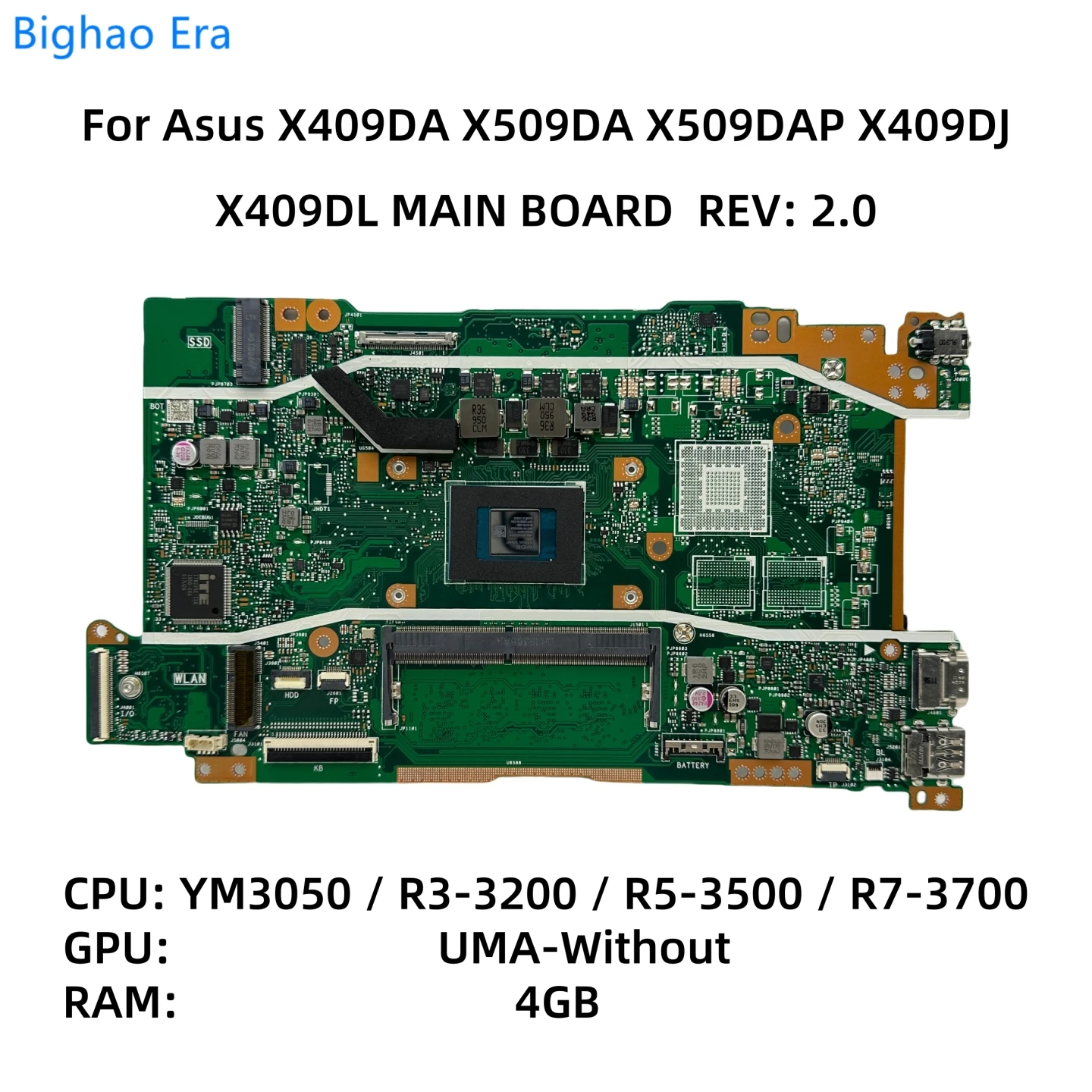 X409DL MAIN BOARD For Asus X409DA X509DA X509DAP X509DL X409DJ X509DJ Laptop Motherboard With R3-3200 R5 R7 CPU UMA 4GB-RAM DDR4