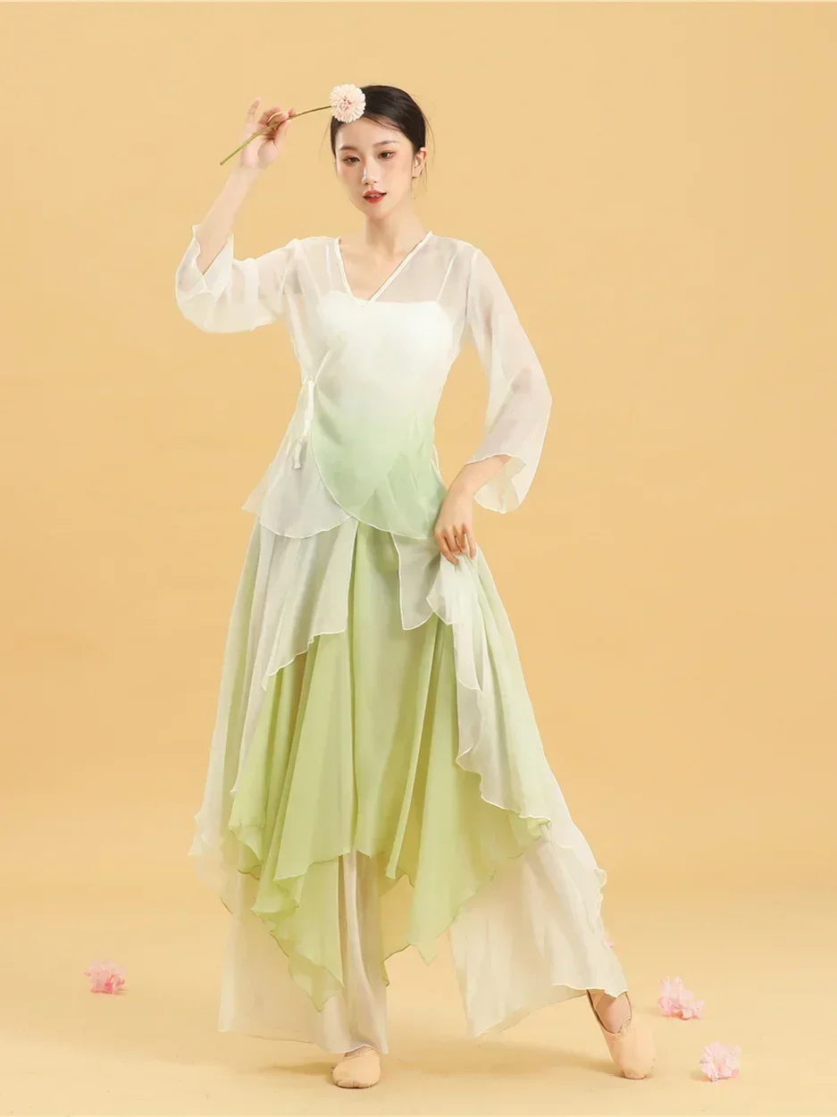 Ballerino d'arte popolare cinese Danza classica orientale Hanfu Performance Abiti da pratica Costumi di danza nazionale Yangko per donne adulte
