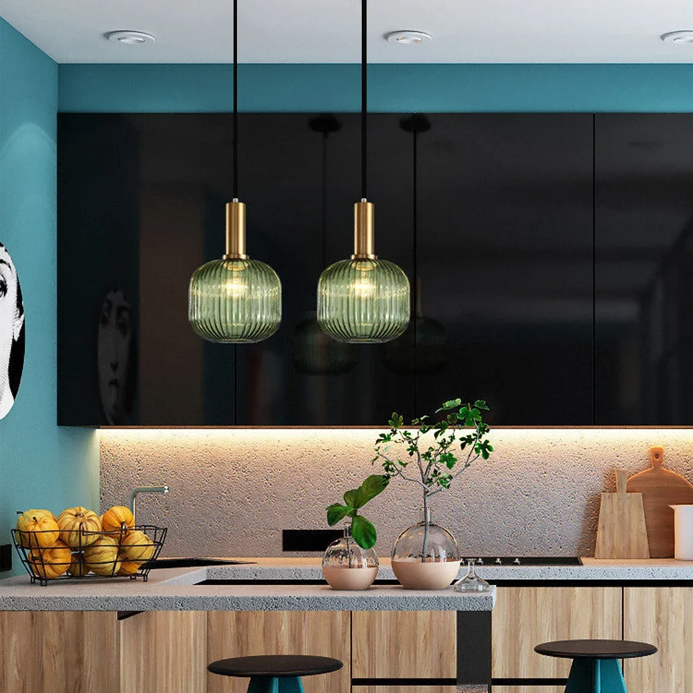 Luces colgantes de cristal para restaurante nórdico, lámpara de comedor, Lustre de cabecera Simple, iluminación colgante LED E27