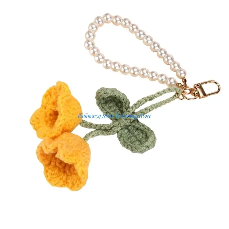 573B Unique Handmade Flower Keychain Artistic Flower Accessory Yarn Texture