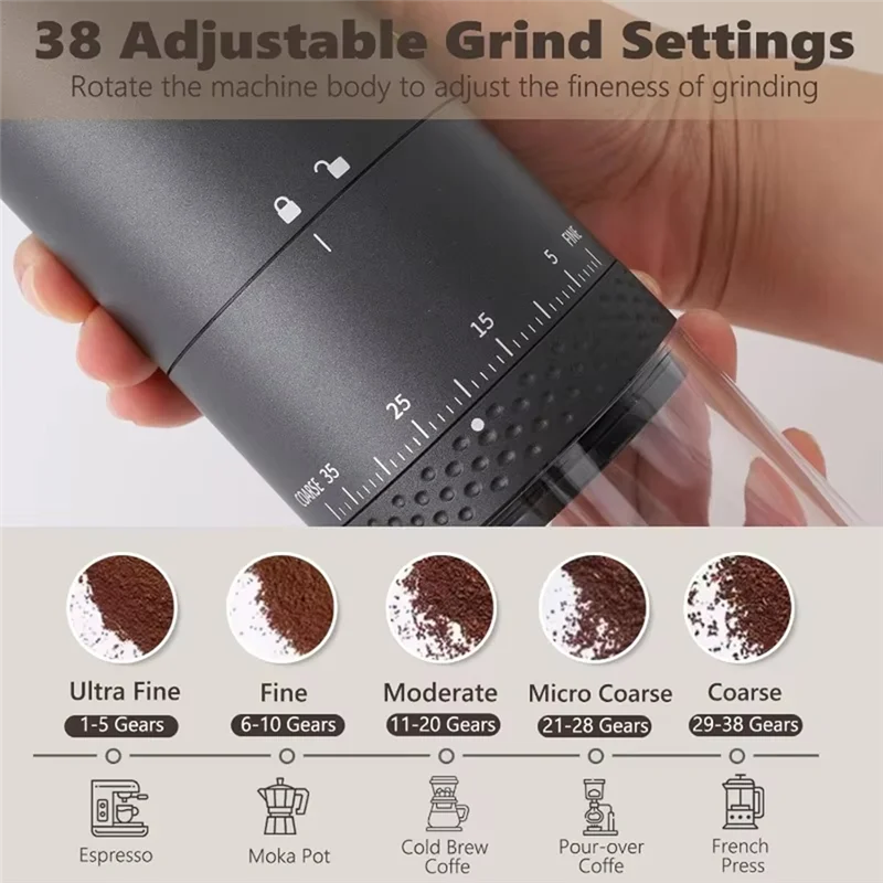 

A98I-Electric Coffee Grinder 1500Mah,Adjustable Burr Grind Settings,Portable Coffee Bean Machine For Home And Travel