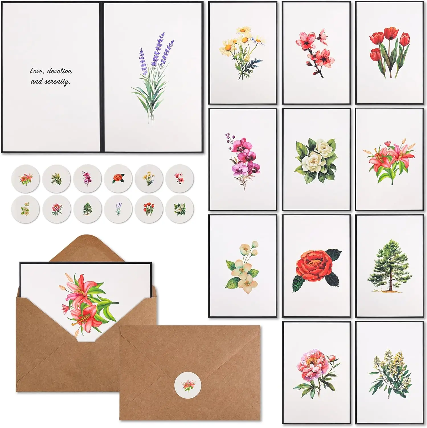 

Pack Blank Cards and Envelopes, Watercolor Greeting Cards 4' x 6', Meaningful and Elegant Floral Note Card with Seal Stickers, S