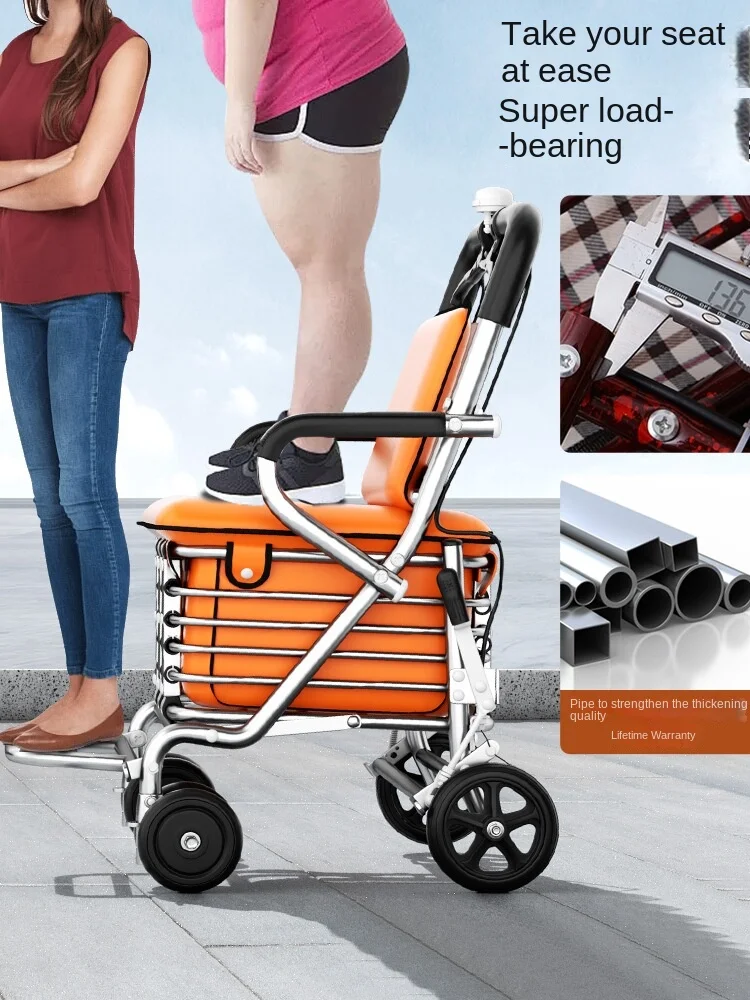 Foldable trolley for the elderly can push a sitting and walking shopping cart