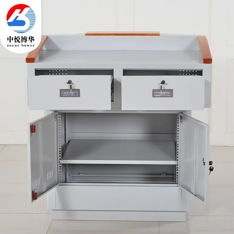 for Multimedia Podium White Steel Double Drawers Lecture Table Teacher Teaching Central Control Classroom Podium