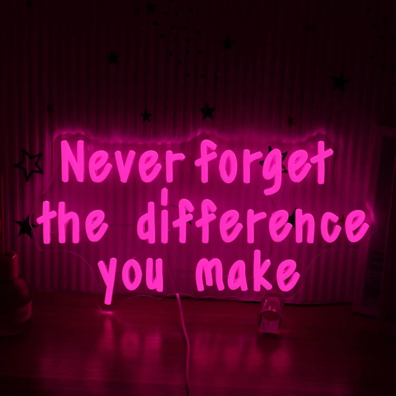 Never Forget The Difference You Make Neon Sign USB Dimmable LED Light for Bedroom Gym Classroom Party Aesthetic Wall Decor Gifts