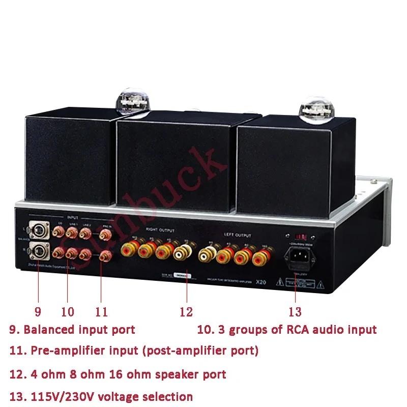 Amplificador do tubo do vácuo da classe A de Sunbuck, amplificador traseiro equilibrado, 2,0, 30W, 6SL7, 6WG7, 300B, impulso 845