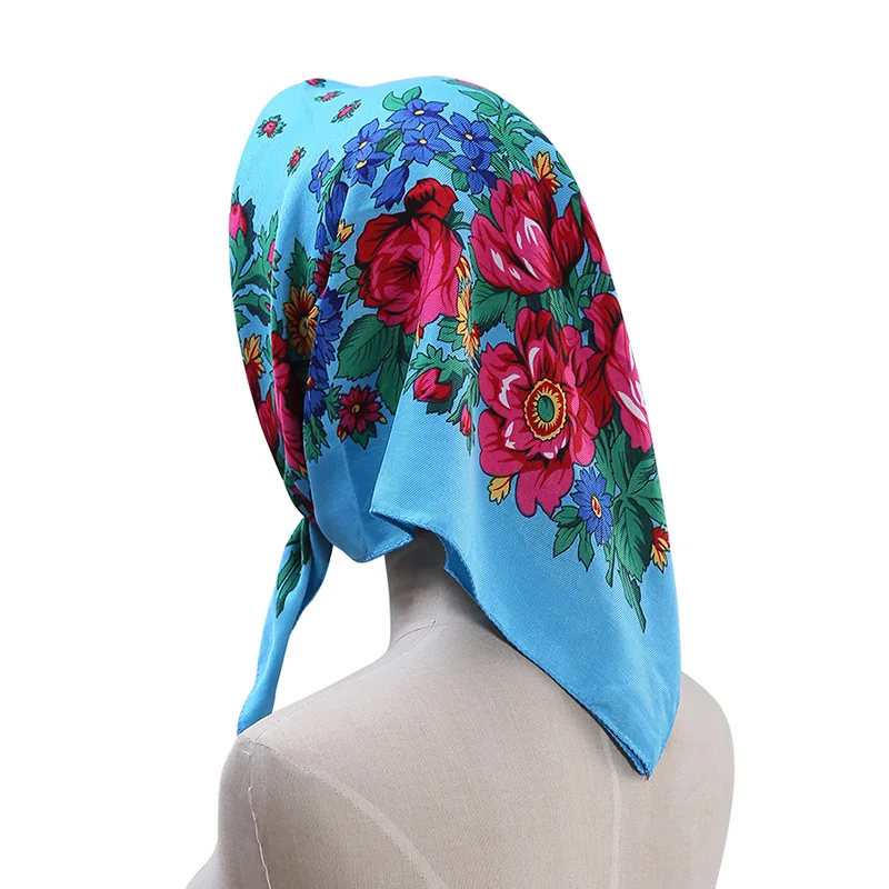 70*70cm Russian Style Floral Printed Women\'s Square Scarf Lady Bandana Handkerchief Ukrainian Shawl Babushka Headband Scarves