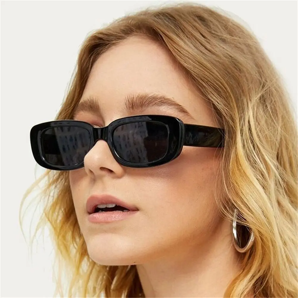 Trendy Narrow Square Frame Y2K Sun Glasses Candy Color UV400 Protection Black Shades Rectangle Sunglasses for Women Men