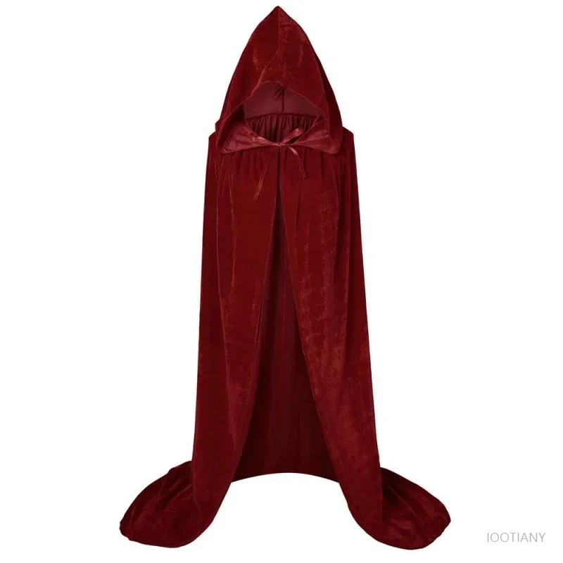 هالوين Pleuche المخملية عباءة الرأس مقنعين القرون الوسطى زي الساحرة ويكا مصاص دماء زي الهالوين التأثيري كيب لعيد الميلاد