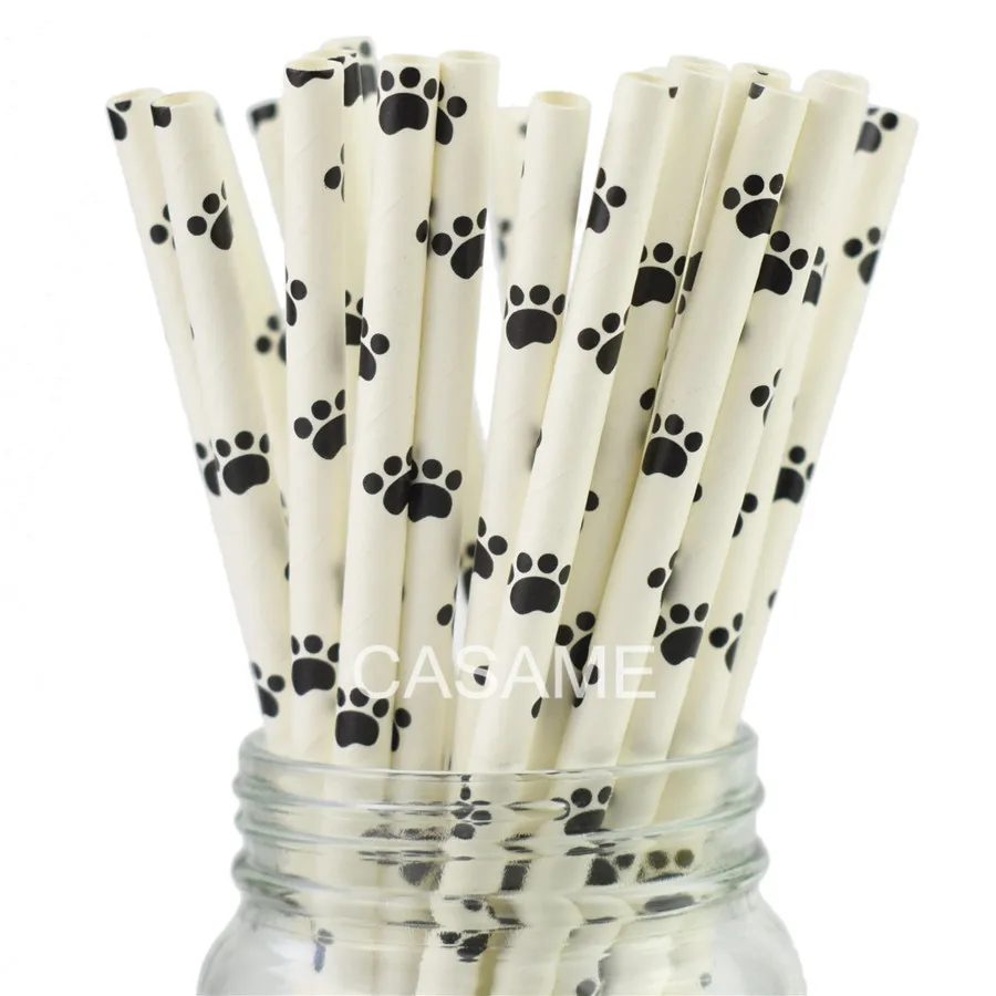 Dogs Paw Prints Paper Straws Pawti Celebration Decor Party Straws DIY Kids Craft Pet Lover Cat Party Animal