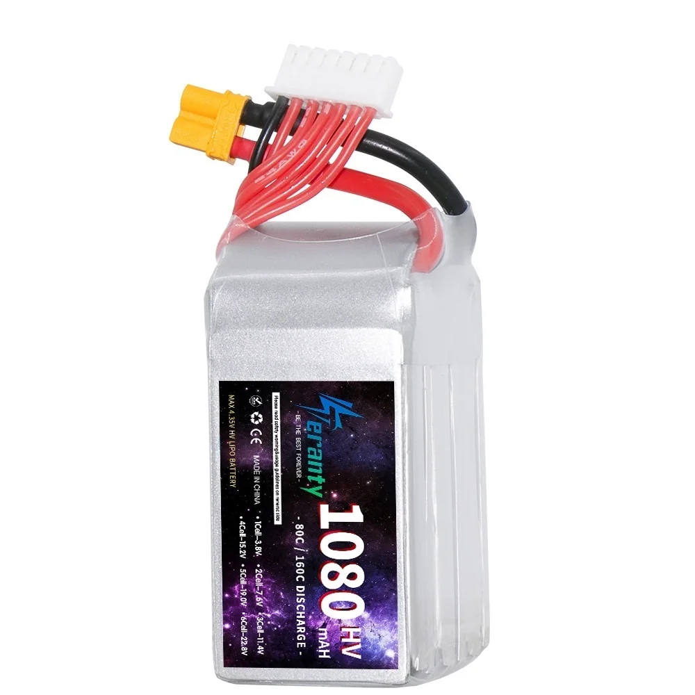 2PCS TERANTY HV 6S Battery 1080mAh 6S 22.8V 80C LiHV Lipo Battery XT30 XT60 Plug For Racing Car RC Drone Helicopter Aircraft FPV