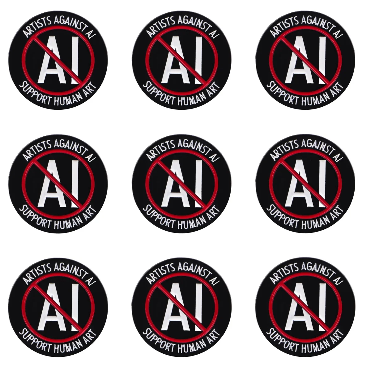 9pcs Artists Against AI Enamel Pin Support Human Art Round Lapel Brooch Denim Jacket Backpack Badge Creative Artist Jewelry Gift