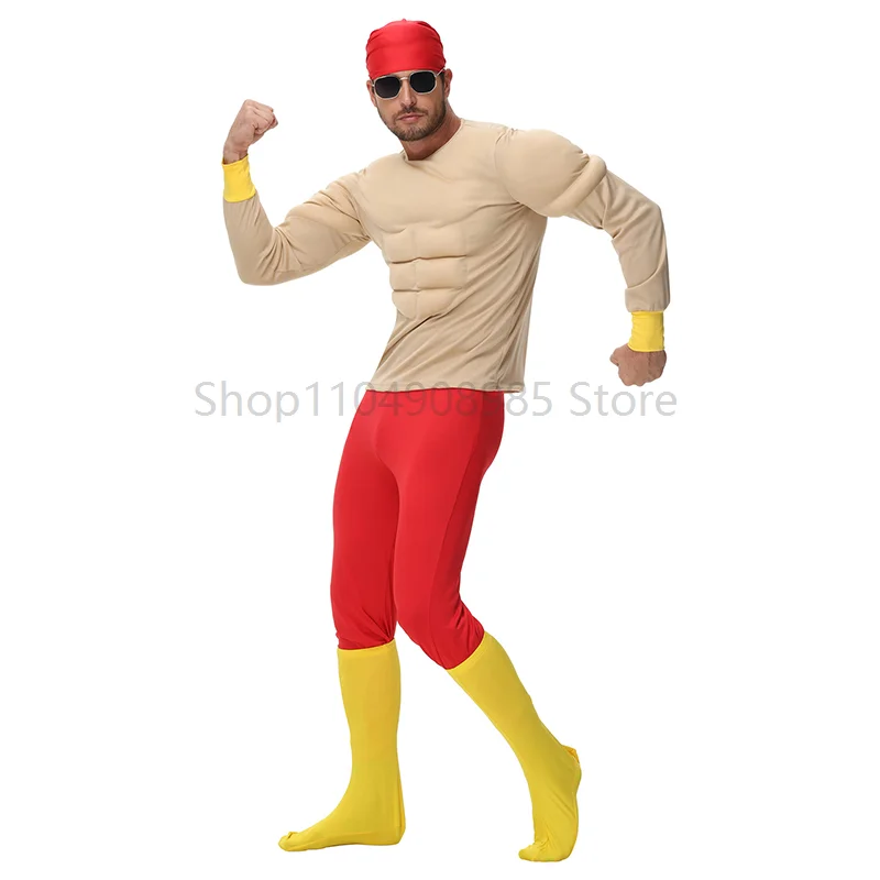 

New Stage performance Funny Happy Handsome Muscle Man Fake Abdominal Muscles Wrestler Costume Adult Fancy Costume