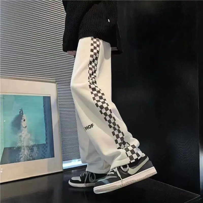 

2025 креативные летние модные мужские повседневные свободные очаровательные брюки с прямыми штанинами, длинные брюки для сетки, мужская уличная одежда для бега