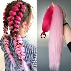 Synthetic 2Pcs/Pack 24inch Pink Gradient Straight Hair Woven Ponytail Hair accessories suitable for women's daily use