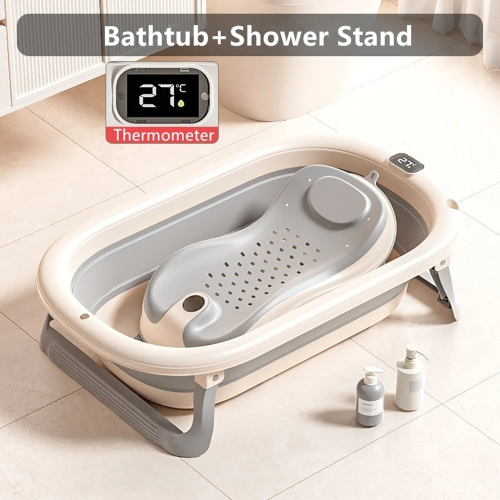 Multi-Functional Collapsible Baby Bathtub with Bath Rack and Non-Slip Mat Foldable Baby Shower Tub Portable Space Saving